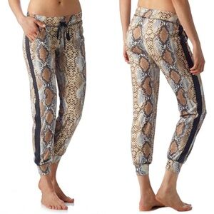 PRISMSPORT Beige Python Snake Print Crop Track Pants Joggers Indie Sleaze XS